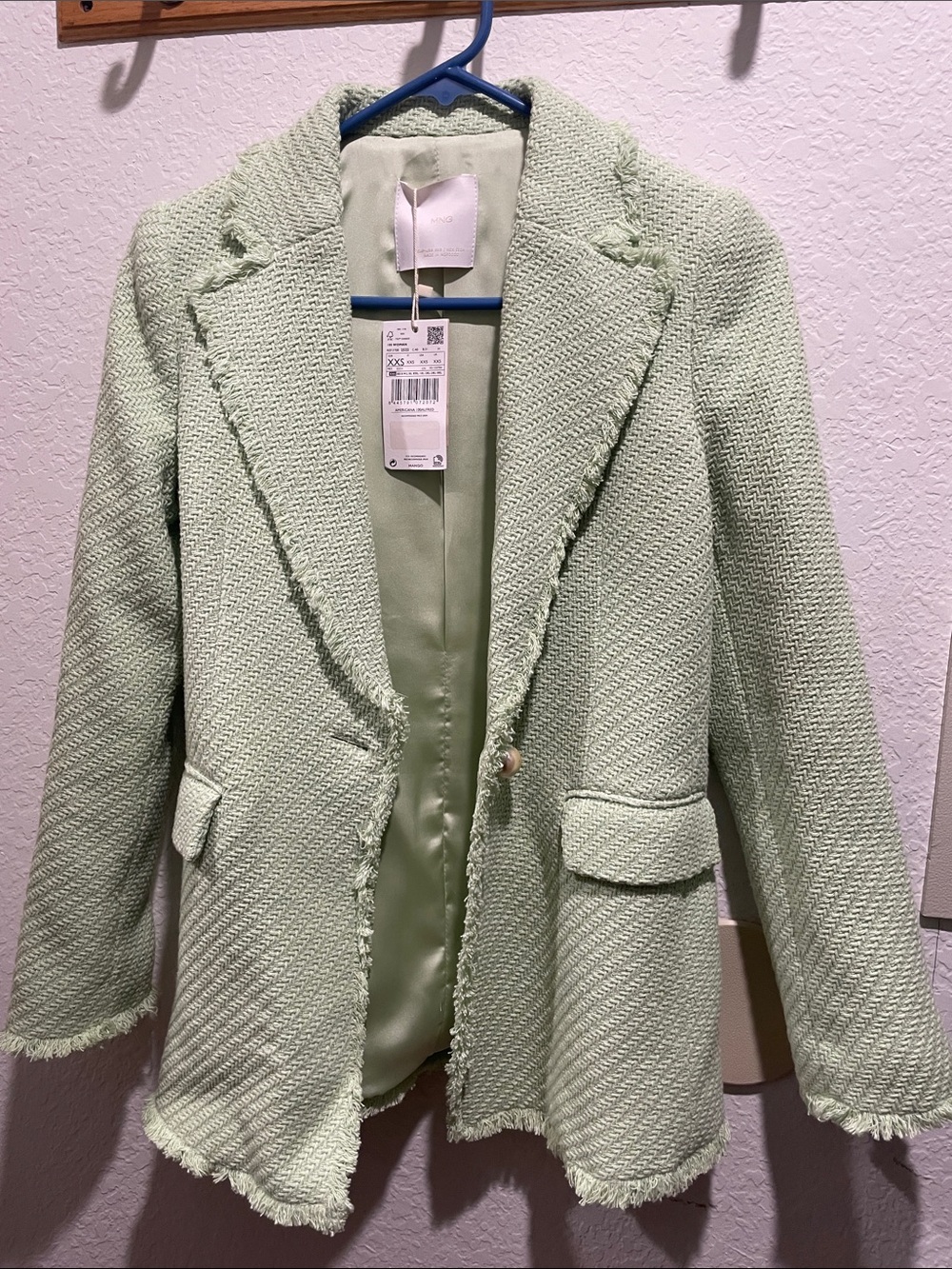 Mango Mint Green Tweed Blazer Jacket
